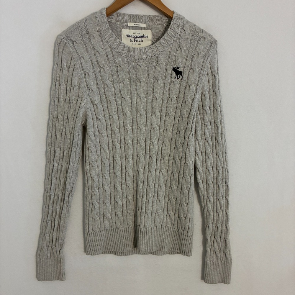 Abercrombie & Fitch Muscle Sweater Womens 2XL (Fits S/M) Cable Knit Moose Preppy